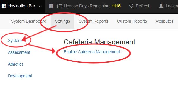 Enabling Cafeteria Management (System Admin)